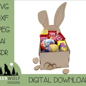 Laser Cutting File Digital Download Vector Glowforge SVG, dxf, ai, cdr, Easter Craft DIY Easter Treat Box Easter Bunny Ears Crate