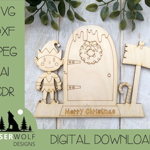 Laser Cutting, Digital Download, Vector Laser File, Glowforge, SVG, dxf, ai, cdr, Christmas Elf Door Fairy Door Elf Boy & Elf Girl