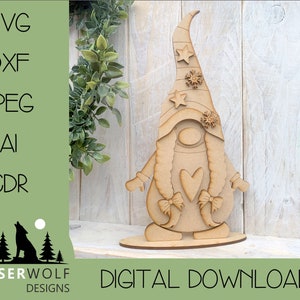 Laser Cutting File Digital Download Vector Glowforge SVG, dxf, ai, cdr, Natale Gnome Gonk Stand Gnome Girl 17.5cm