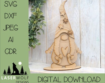 Laser Cutting File Digital Download Vector Glowforge SVG, dxf, ai, cdr, Christmas Gnome Gonk Stand Gnome Girl 25cm