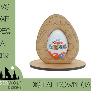 File di taglio laser Download digitale Vector Glowforge SVG, dxf, ai, cdr, Easter Kinder Egg Holder Egg