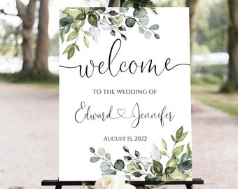 Eucalyptus Wedding Welcome Sign, Wedding Welcome Sign Template, Editable & Printable - TEMPLETT Digital Download