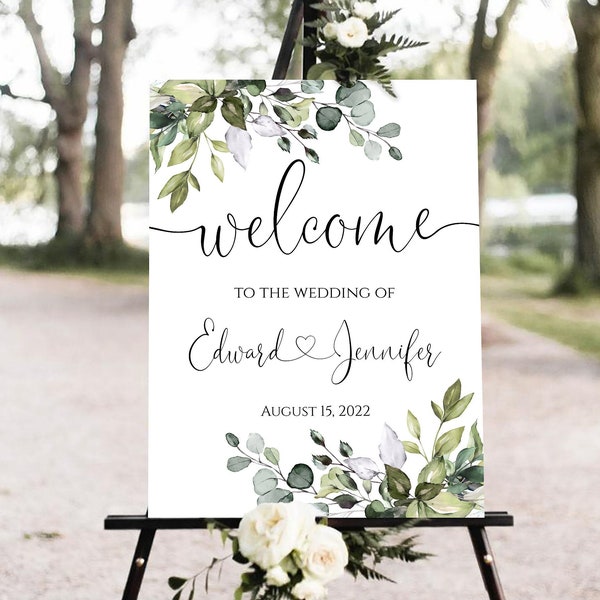 Eucalyptus Wedding Welcome Sign, Wedding Welcome Sign Template, Editable & Printable - TEMPLETT Digital Download
