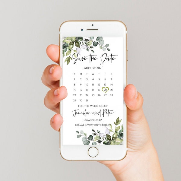 Eucalyptus Save The Date Template Greenery Wedding Electronic Invite Editable TEMPLETT Instant Download