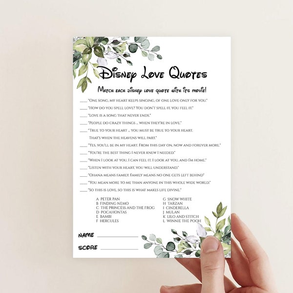 Love Quote Game, Bridal Shower Match Love Quotes Game, Printable Wedding Shower Games, Instant Download