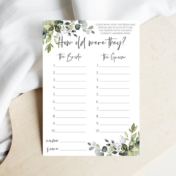 EDITABLE How old were they game - How old were the Bride and Groom template - Printable TEMPLETT cards