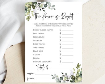 The Price Is Right Bridal Shower Game - Printable Greenery Games - Editable TEMPLETT Template Instant Download