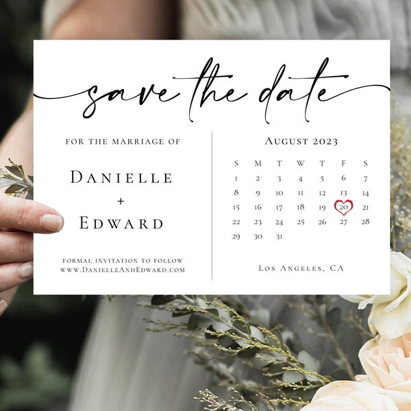 Wedding Save the Dates Template, Save The Date Cards, Calendar, Printable, Minimalist, Editable, TEMPLETT, Instant Download