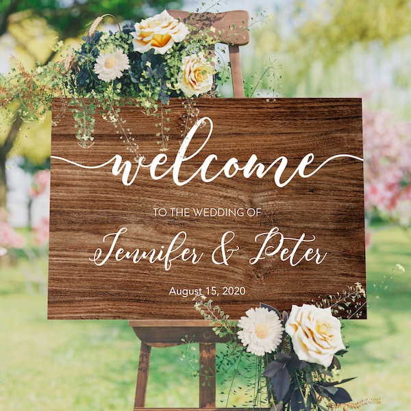 Rustic wedding welcome sign template Printable wood texture signs Editable TEMPLETT template