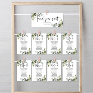 4x6 5x7 Wedding Seating Chart Cards Template Printable Greenery Table Plan Sign Editable Card with TEMPLETT image 3