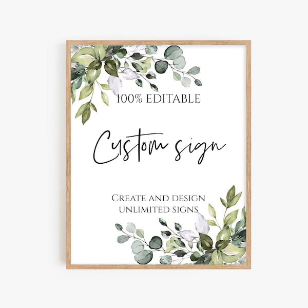 Editable Wedding Signs, Eucalyptus Custom Sign Template, Greenery TEMPLETT Signage, Instant Download
