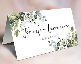 Wedding Place Card Template, Eucalyptus Name Cards, Editable Greenery TEMPLETT Placecards - Digital Download