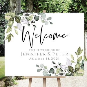 Modern Wedding Welcome Sign Template, Printable TEMPLETT Boho Greenery Decal - Custom Banner - Digital Download