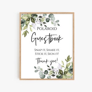 Polaroid guestbook sign, Polaroid photo guest book sign, Wedding eucalyptus signs - instant download