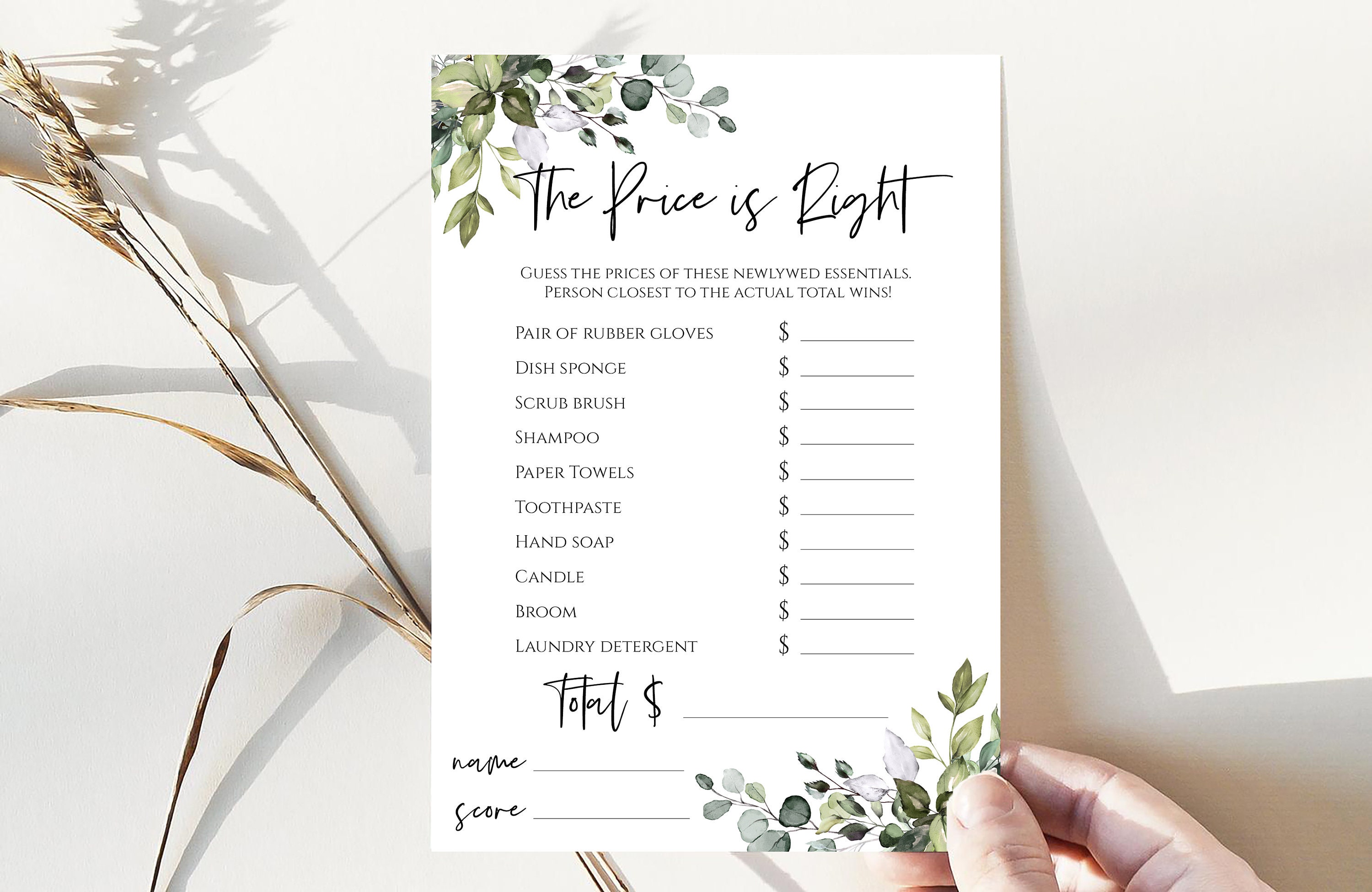 The Price is Right Bridal Shower Game Printable Greenery Games Editable ...