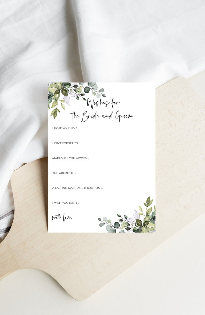 Editable Wishes for the Bride and Groom Card Printable Wedding Well