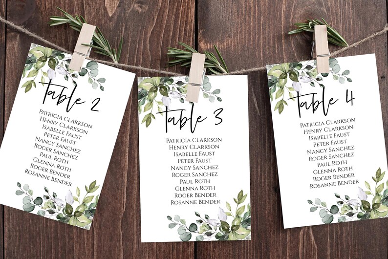 4x6 5x7 Wedding Seating Chart Cards Template Printable Greenery Table Plan Sign Editable Card with TEMPLETT image 7