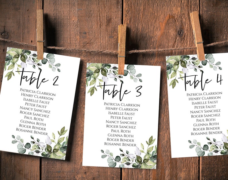 4x6 5x7 Wedding Seating Chart Cards Template Printable Greenery Table Plan Sign Editable Card with TEMPLETT image 8