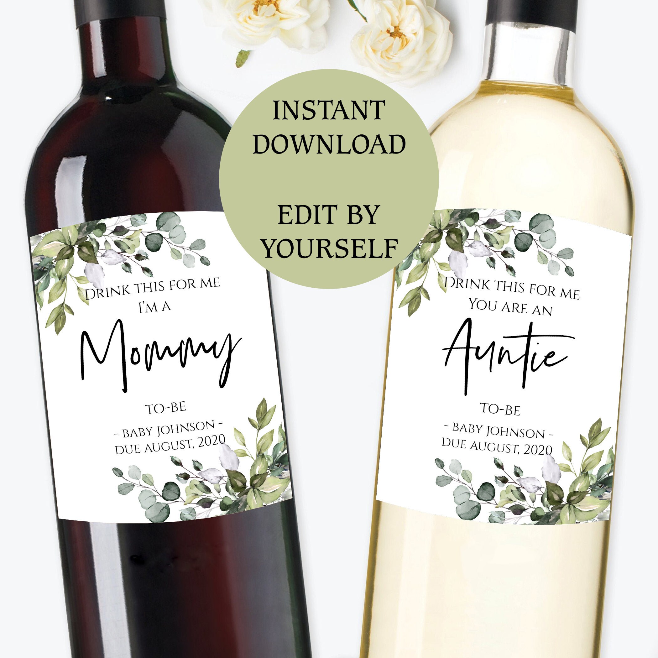 Wine Label Pregnancy Announcement Printable, Editable TEMPLETT Template ...
