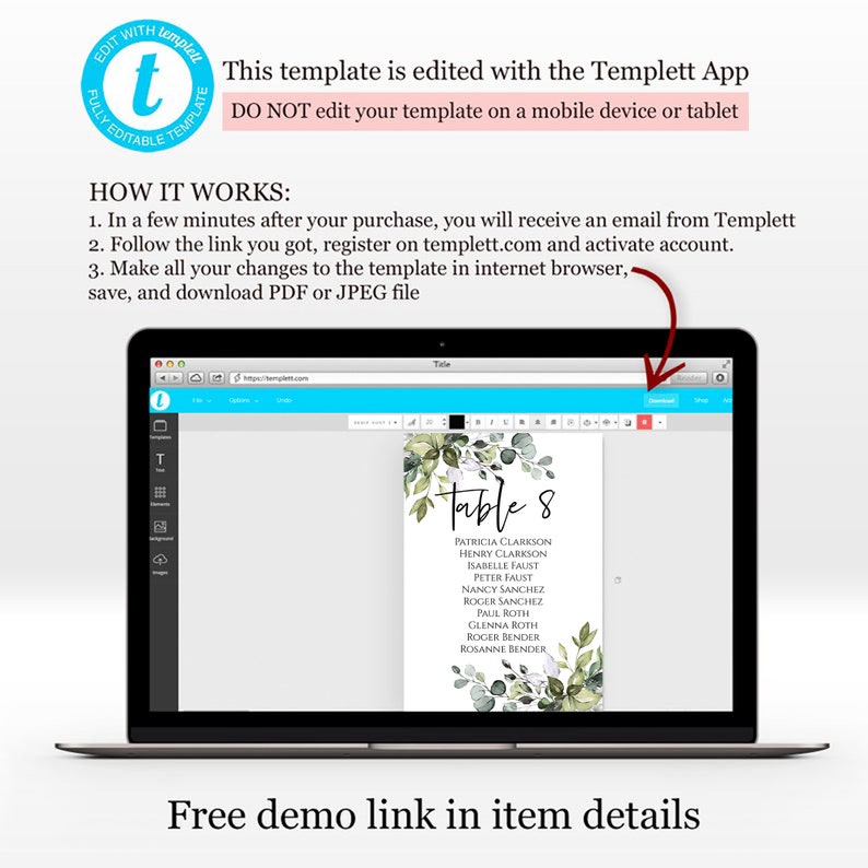 4x6 5x7 Wedding Seating Chart Cards Template Printable Greenery Table Plan Sign Editable Card with TEMPLETT image 4