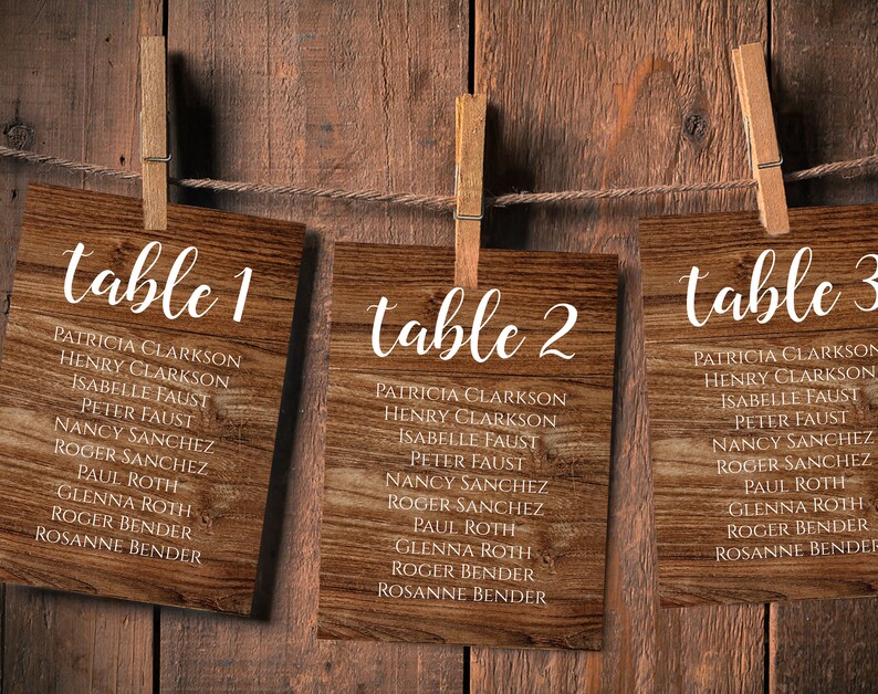 Rustic Wedding Seating Chart Template, Printable Wooden Cards, Wood