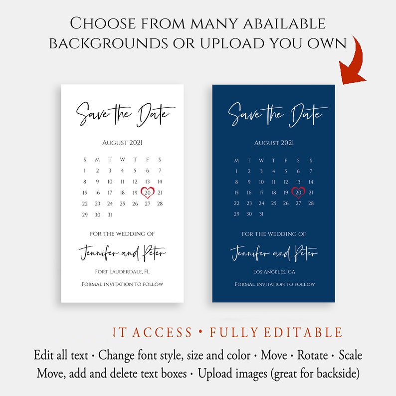 Calendar Save the Date Template Modern Electronic Evite Etsy Canada