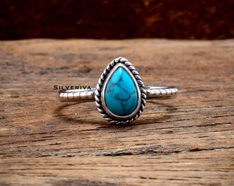 Turquoise Ring,Boho Oval Ring Composite Turquoise Ring Middle Finger Ring Handmade Ring 925 Sterling Cabochon Stone Ring Birthday Gift Ring