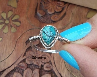 Turquoise stone ring bohemian ring boho silver ring gift for daughter nickle free gift for best friend filigree ring