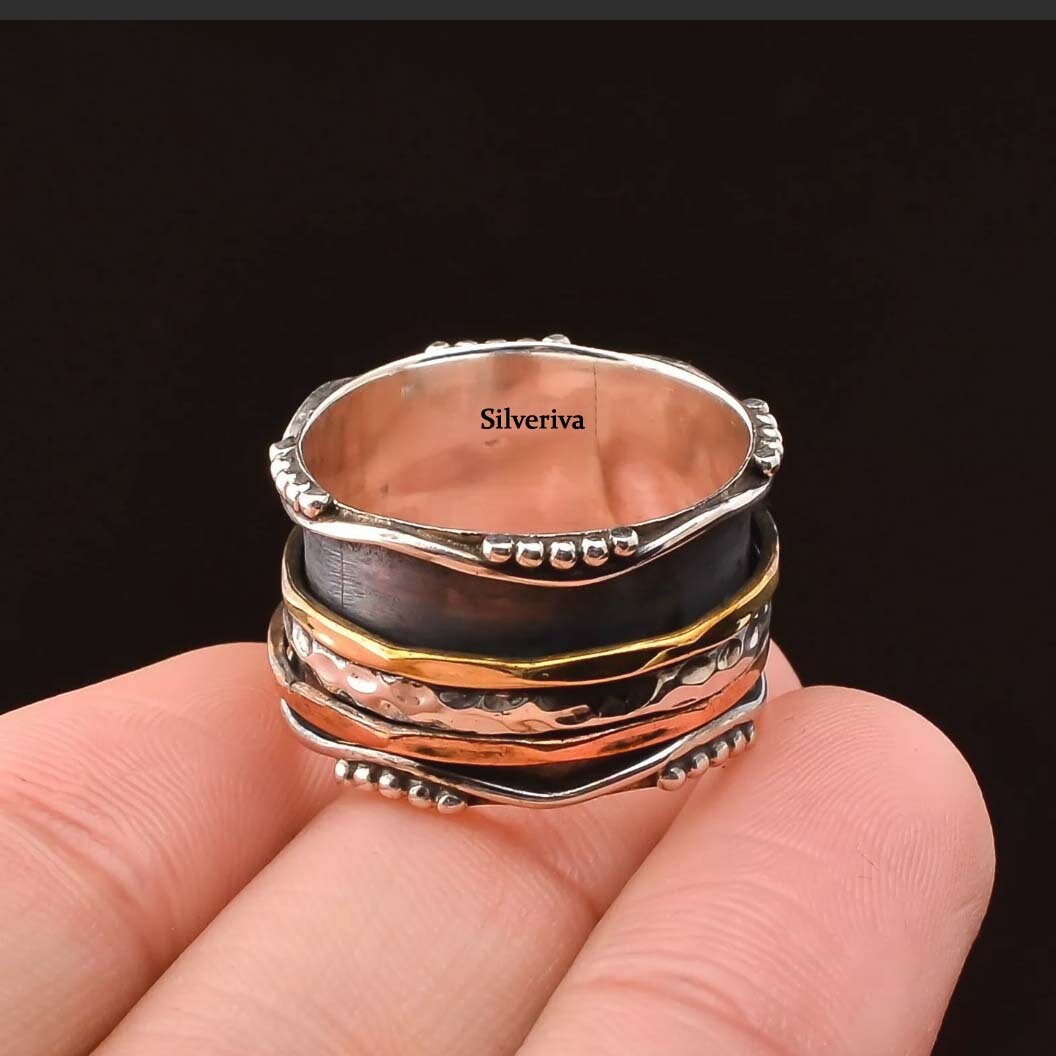 Anxiety Ring Hammered Ring Sterling Silver Ring Worry Ring Etsy