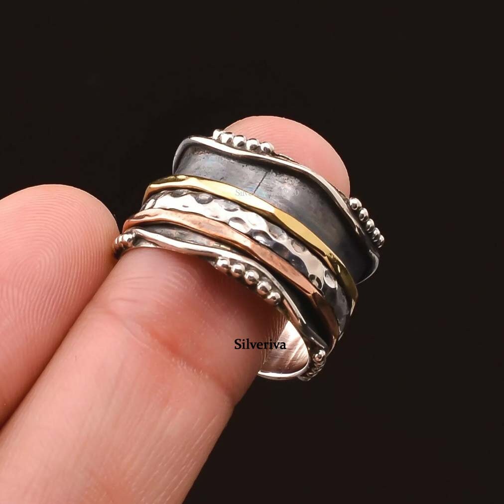 Anxiety Ring Hammered Ring Sterling Silver Ring Worry Ring Etsy