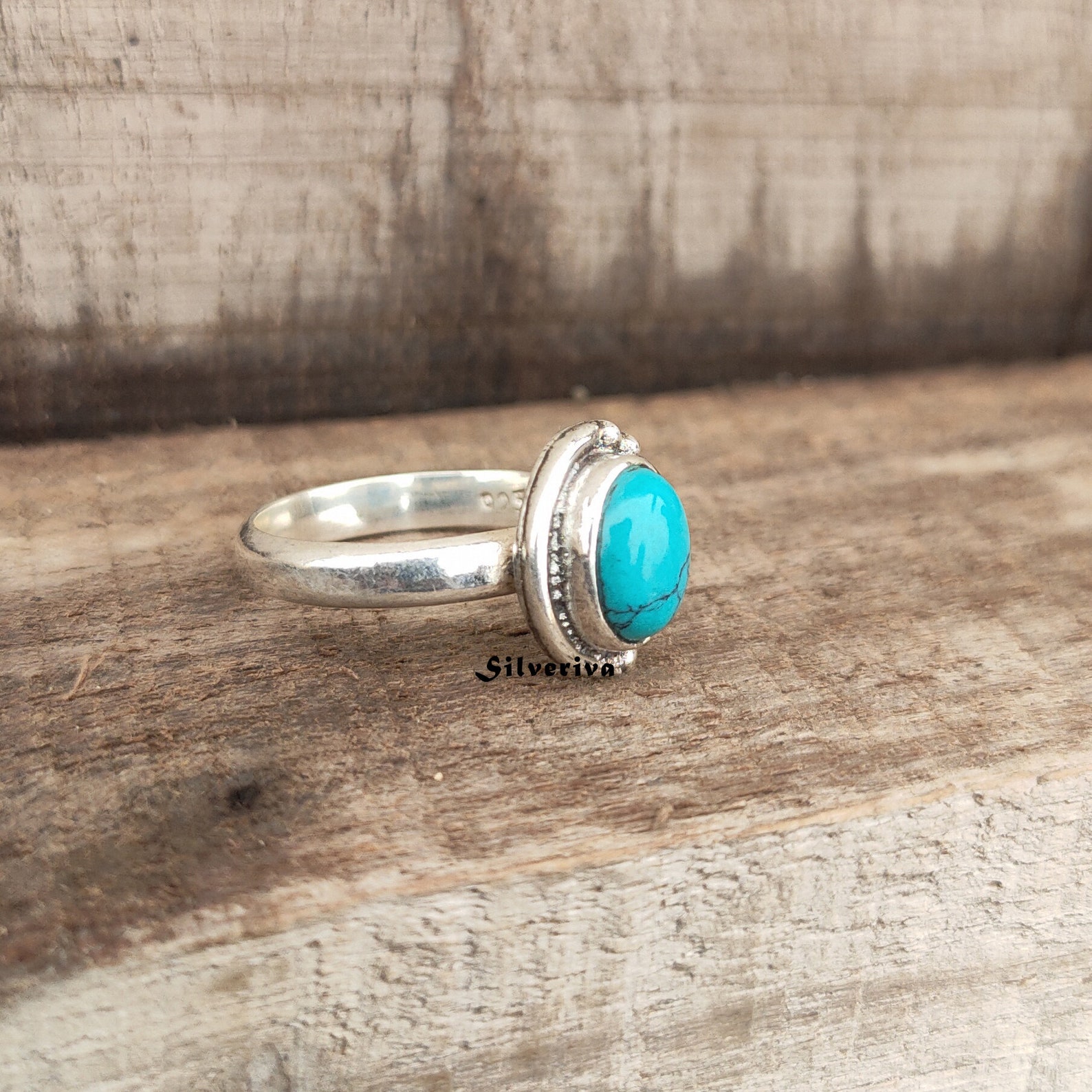 Turquoise Ring Oval Turquoise Women Ring Sterling Silver Etsy