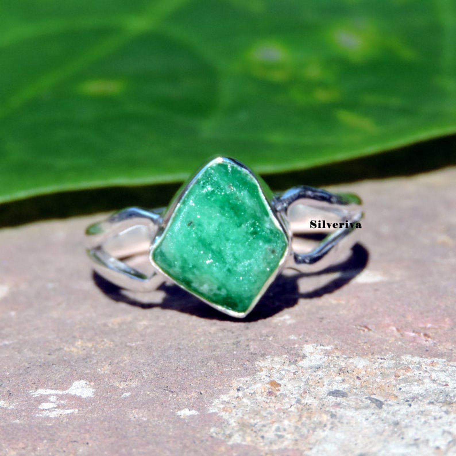 Raw Emerald Ring Women Ring 925 Silver Ring Handmade Ring - Etsy