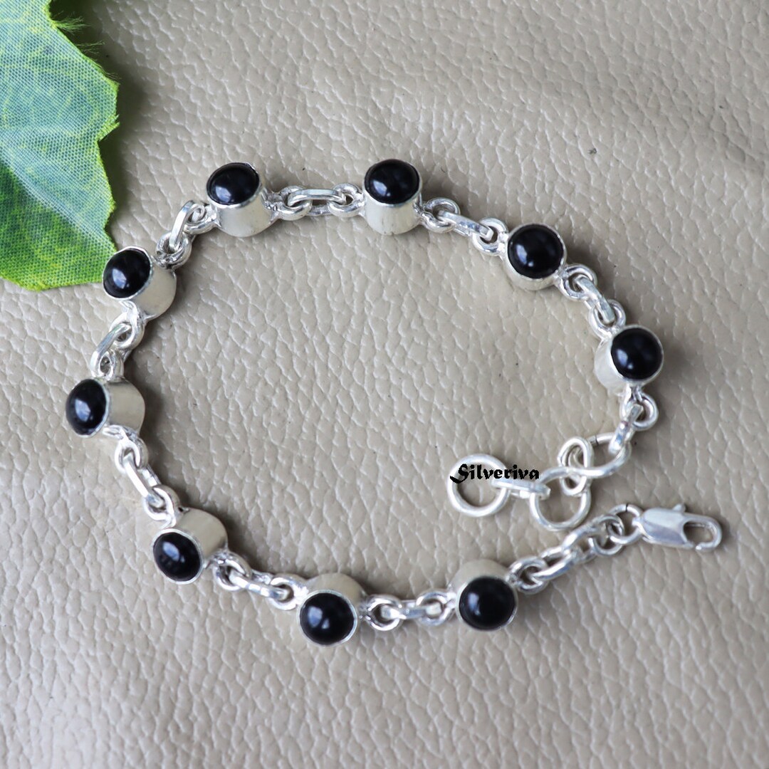 Black Onyx Bracelets With 925 Sterling Silver Round Gemstone Etsy