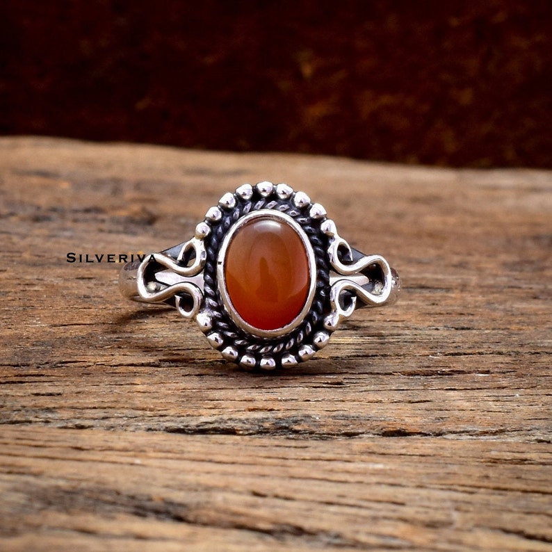 Natural Carnelian, Dainty Ring, Sterling Silver Ring, Statement Ring, Carnelian Ring, Ring For Women, Carnelian Jewelry, Bohemian Ring 