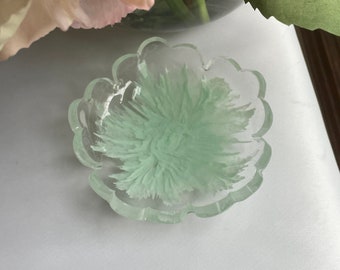 Elegant 3-D Resin Flower Bloom Trinket/Ring Dish in a Mint Green