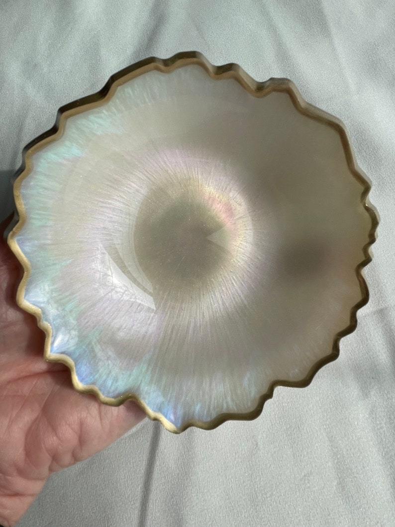 Iridescent Opalescent Geode Resin Trinket/Ring Dish in Beautiful Pastel Colors Edged in a Gold Leafing image 4