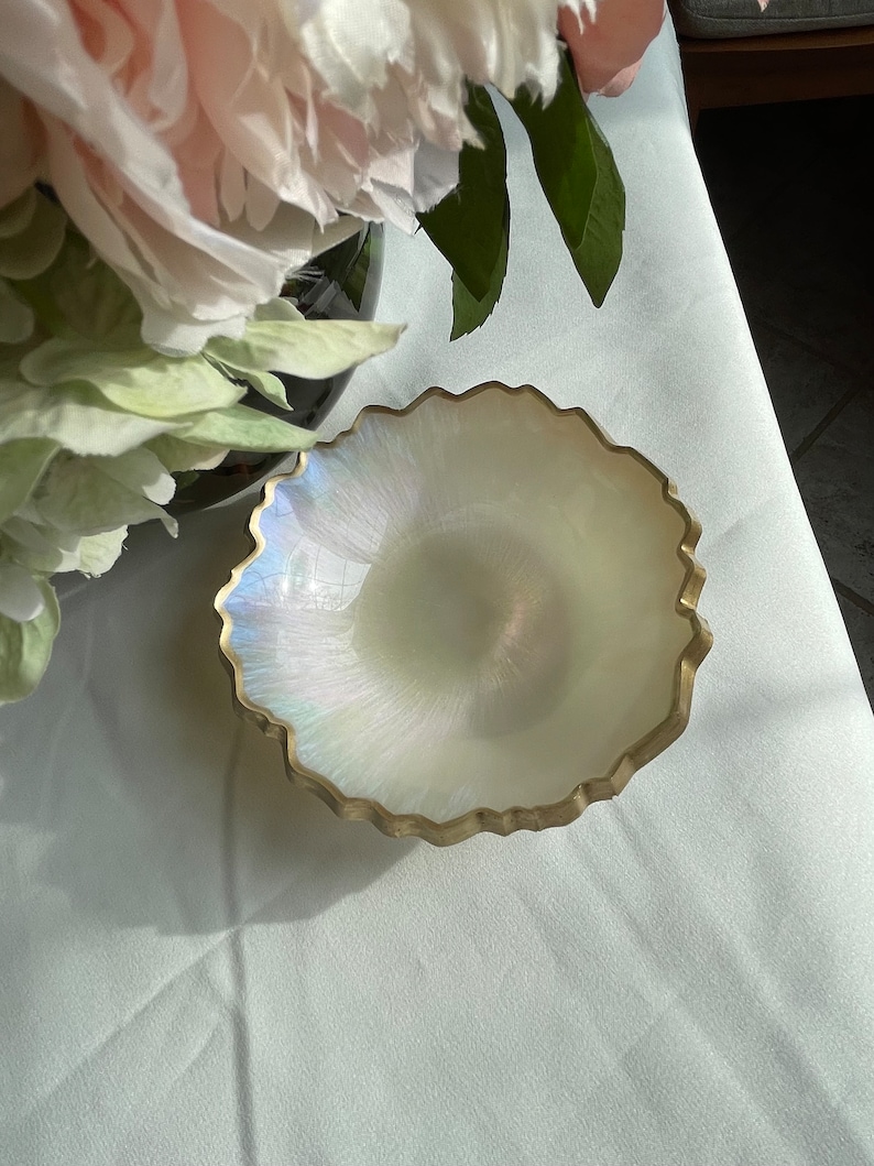 Iridescent Opalescent Geode Resin Trinket/Ring Dish in Beautiful Pastel Colors Edged in a Gold Leafing image 7