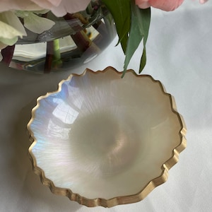 Iridescent Opalescent Geode Resin Trinket/Ring Dish in Beautiful Pastel Colors Edged in a Gold Leafing image 3