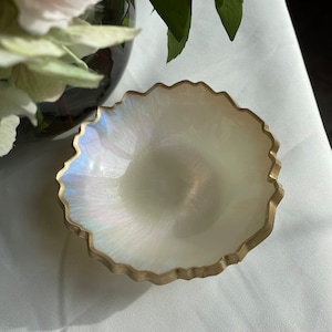 Iridescent Opalescent Geode Resin Trinket/Ring Dish in Beautiful Pastel Colors Edged in a Gold Leafing image 8