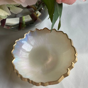 Iridescent Opalescent Geode Resin Trinket/Ring Dish in Beautiful Pastel Colors Edged in a Gold Leafing image 2