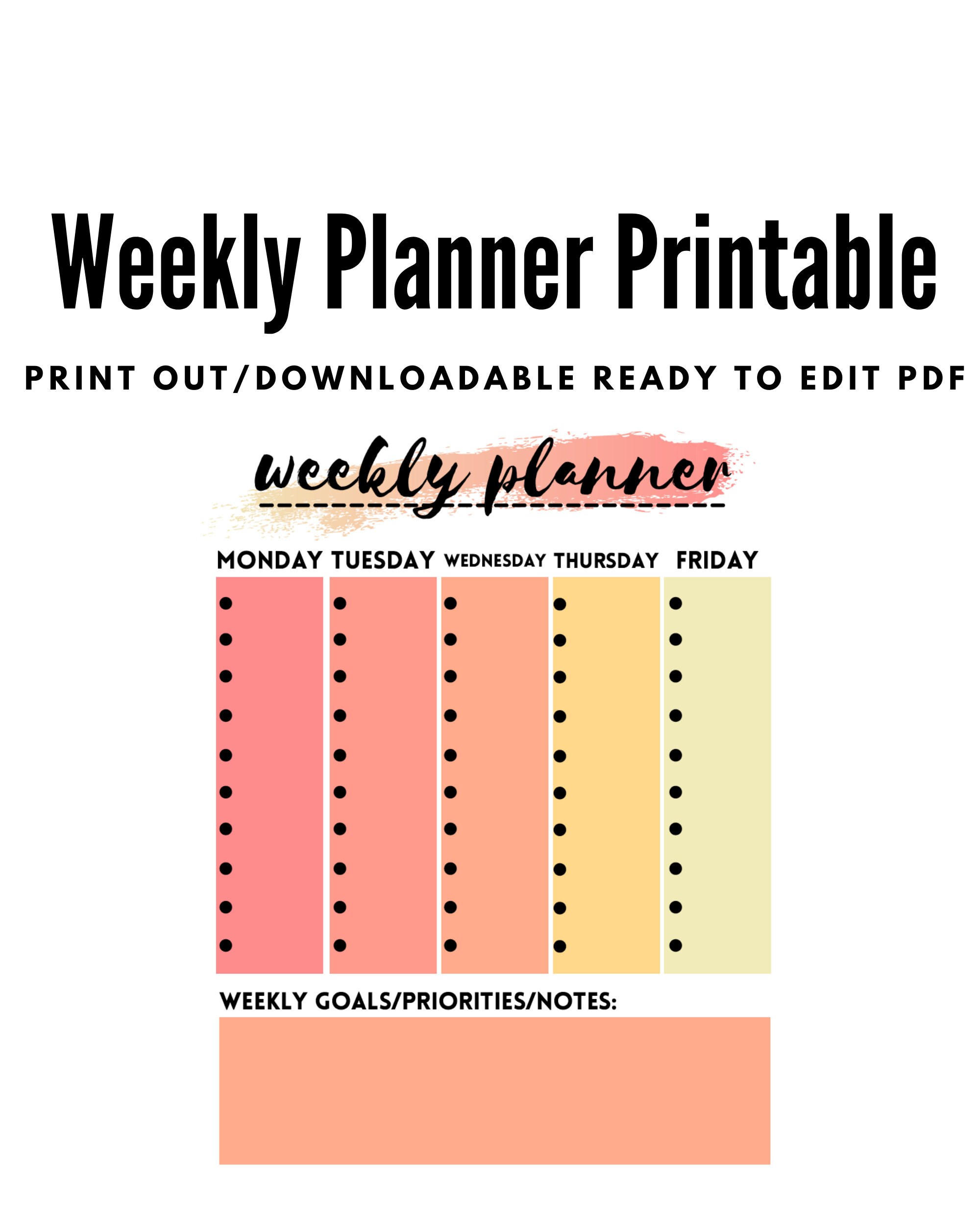 Weekly Planner/letter Size/planner Printable/planner Insert/household