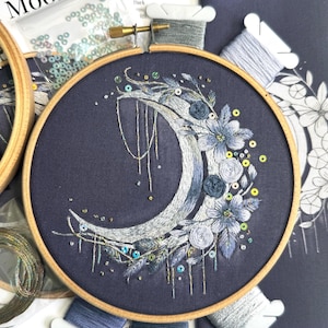 Blue Moon Embroidery KIT /  stitch kit / craft kit / embroidery kit / embroidery art / Moon craft / zodiac embroidery / Zodiac art