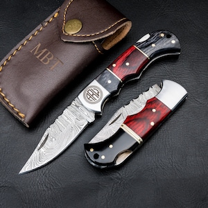 Handmade Damascus Pocket knife Engraved Folding Knife Personalized gift for men Wedding groomsman Gift birthday anniversary gift for him