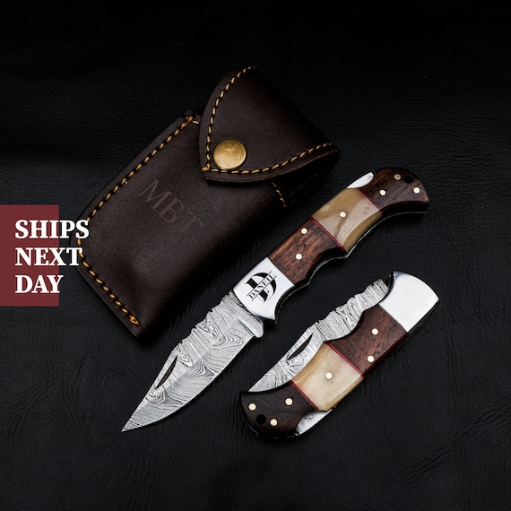 Handmade Damascus knife Pocket knife Folding Knife Personalized gift Wedding Gift Groomsman gift birthday anniversary Fathers day gift