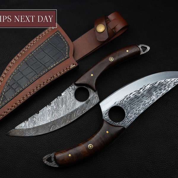 Handmade Japanese Damascus Chief knife Rose Wood Handle, Hand forged Damascus knife Non slip Walnut, Kitchen Skinner Knife, Gift for Dad