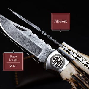 Handmade Damascus knife Pocket knife Folding Knife Personalized gift Wedding Gift Groomsman gift birthday anniversary Fathers day gift image 8
