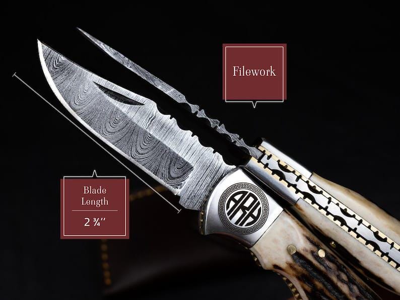 Handmade Damascus knife Pocket knife Folding Knife Personalized gift Wedding Gift Groomsman gift birthday anniversary Fathers day gift image 8