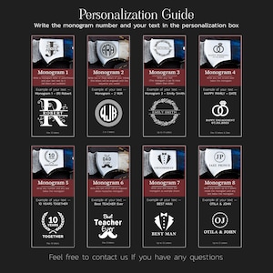 Może przedstawiać: Przewodnik po personalizacji produktu z wykorzystaniem r&oacute;żnych styl&oacute;w monogram&oacute;w. Przewodnik przedstawia osiem r&oacute;żnych styl&oacute;w monogram&oacute;w z przykładami tekstu, kt&oacute;re można dodać do każdego stylu. Tekst zawiera imiona, daty i zwroty takie jak "Najlepszy nauczyciel wszech czas&oacute;w" i "Szczęśliwego zaręczyn".