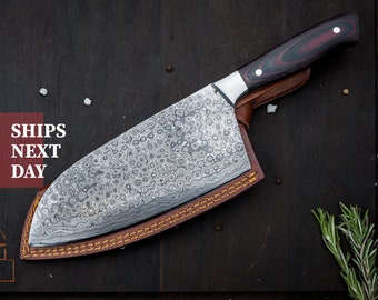 12" Chef Kitchen Knife Handmade Damascus Steel Blade BBQ Cooking Indoor/Outdoor Camping Slicing Chopper Cutlery Vegetable Meat Cleaver