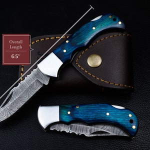 Groomsmen Damascus Folding Knife, Pocket Knife for Men 6.5'' Made of Authentic Damascus Steel, Groomsmen gifts, Boyfriend Gift, For Him image 4